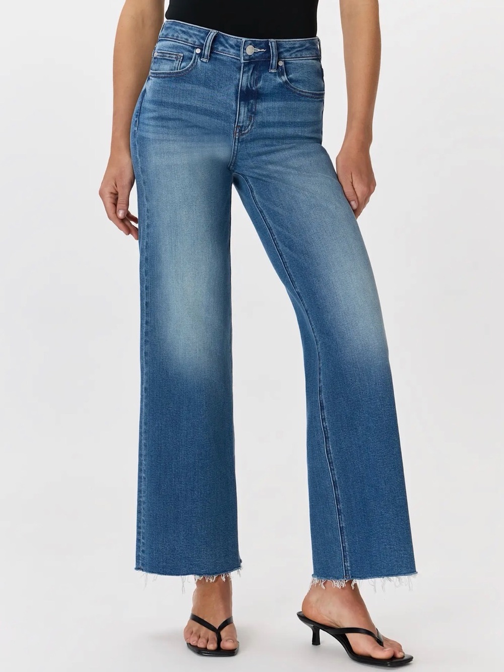 NWT Quince Bella Stretch Wide Leg Jeans in Twilight Blue Fray Size 28